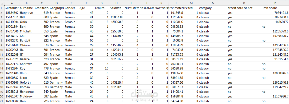 تحليل بيانات العملاء لمؤسسة مصرفية باستخدام Excel
